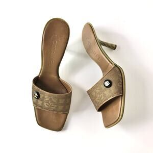 Vintage Chanel Interlocking CC Monogram Satin Slip On Mules Sandals 36.5
